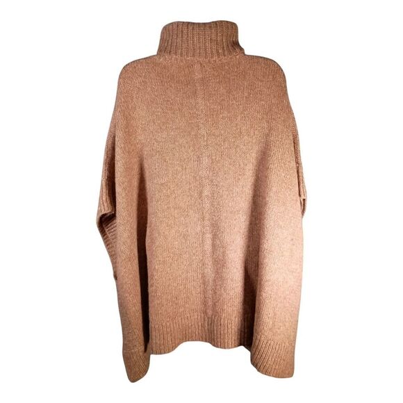 J. Crew Relaxed Oversized Merino Wool Alpaca Pullover Poncho Tan Brown XS/S - Picture 2 of 5